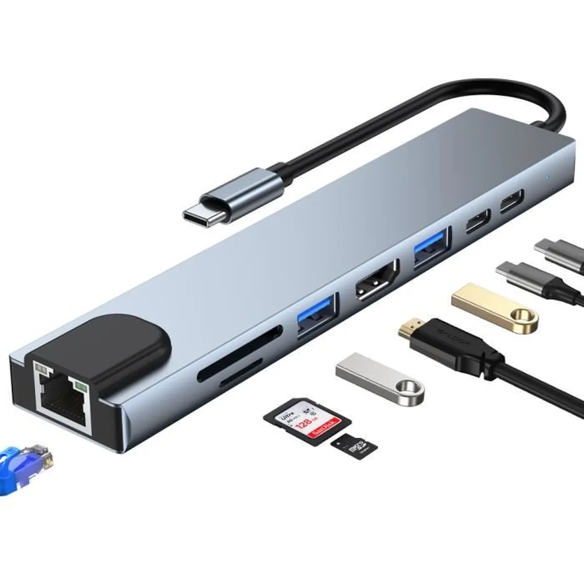 ADAPTATEUR HAYSENSER HUB TYPE C TO 8 SORTIES ( usb hdmi)