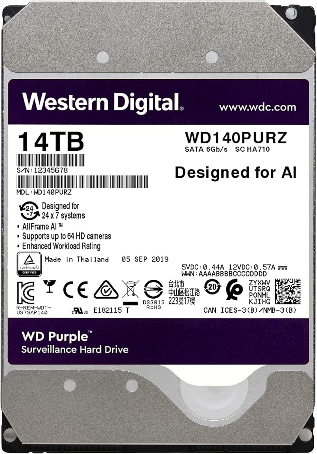 DISQUE DUR HDD NVR INTERNE WESTERN DIGITAL 14To WD PURPLE SECURITE thumbnail 2